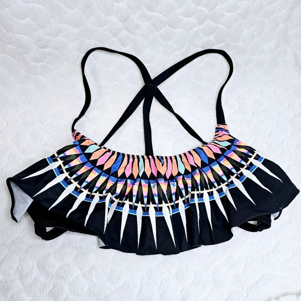 Victoria's Secret PINK bikini too medium ruffle flounce colorful black